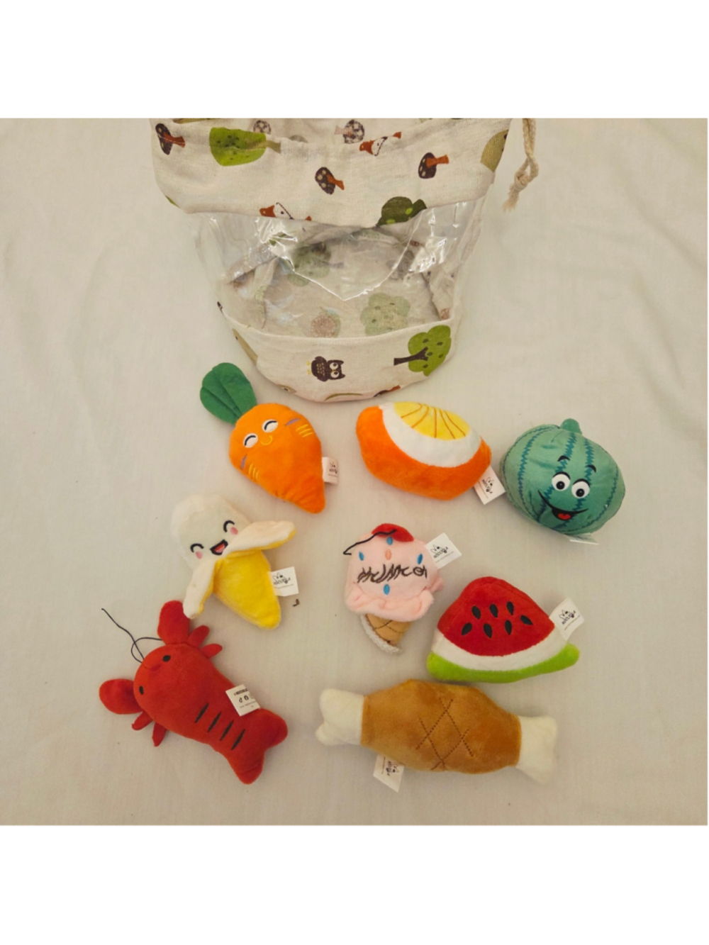 Nocciola Pet Squeaky Dog Toy Set Plush Food Items